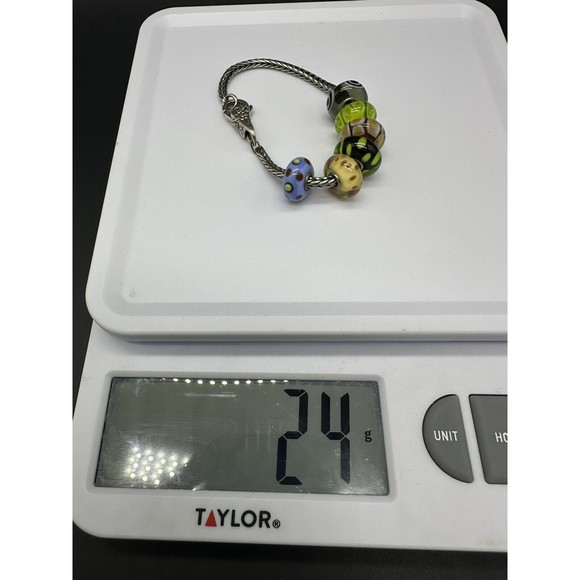 Trollbeads LAA Sterling Silver Charm Bracelet 6 Glass Lampwork Beads 6 Inch - Picture 12 of 12